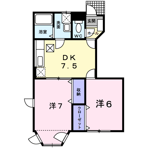 東松園レジデンスＢ 1階の物件の間取図