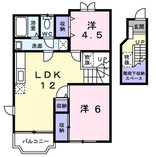 東松園レジデンスＢ 2階の物件の間取図
