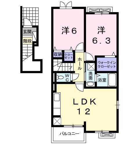 シンシアリー三笠Ⅰ 2階の物件の間取図