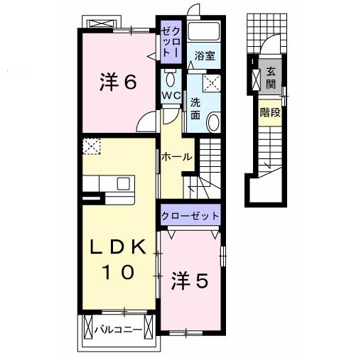 サウス　クレストⅡ 2階の物件の間取図