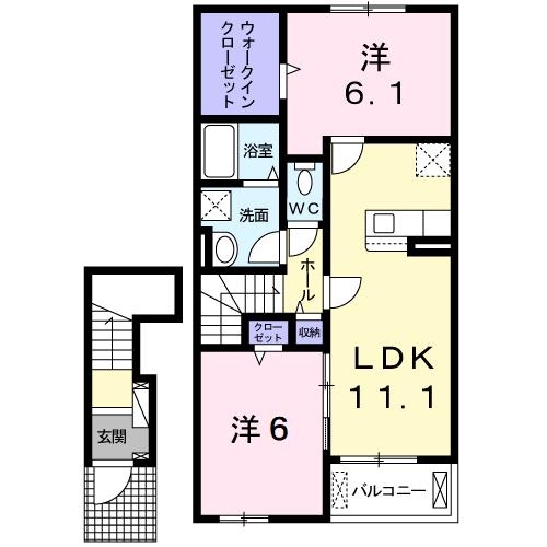 グランドソレイユD 2階の物件の間取図