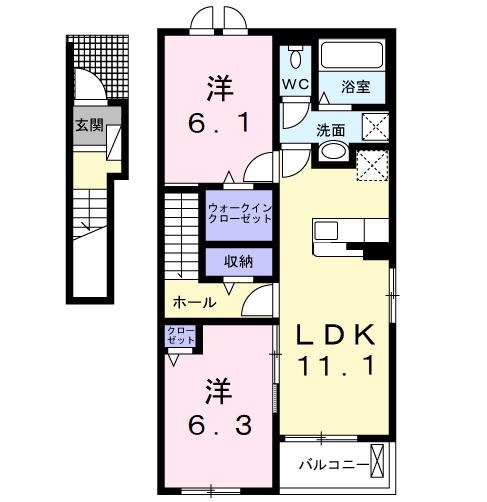 アベニール　Ⅵ 2階の物件の間取図