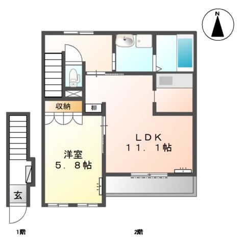 ロココ　ＴＡＣＨＩＢＡＮＡＹＡ 2階の物件の間取図