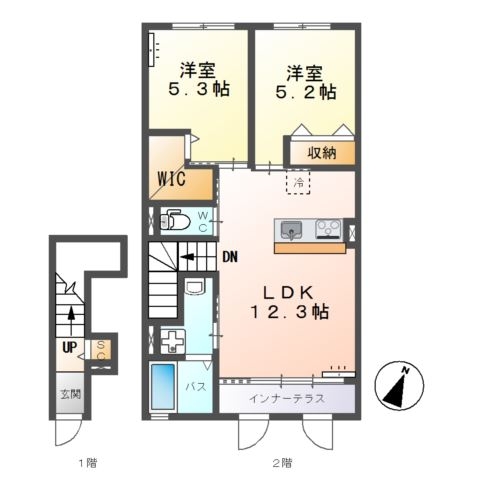 Ｗｅｓｔ　Ｖａｌｌｅｙ　ＭＯＴＯ　Ⅰ 2階の物件の間取図