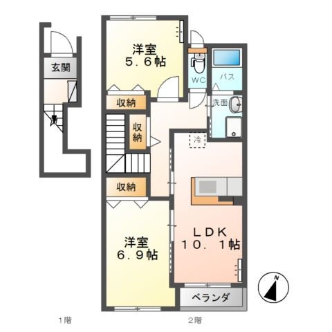 高尾崎 NEW TOWN　La・Ｔｅｒｒｅ B 2階の物件の間取図