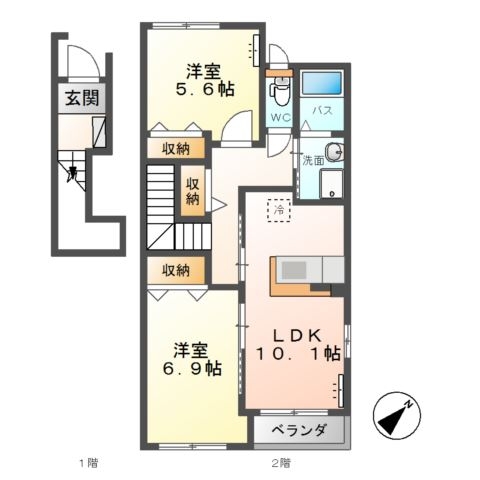 高尾崎 NEW TOWN La・Terre C 2階の物件の間取図