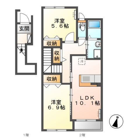 高尾崎 NEW TOWN　La・Ｔｅｒｒｅ　C 2階の物件の間取図