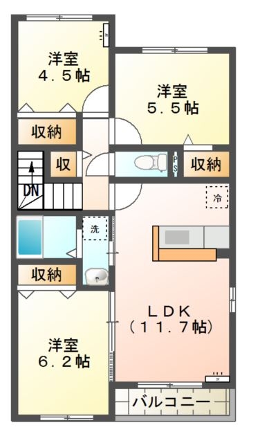 高尾崎 NEW TOWN　La・Ｔｅｒｒｅ D 2階の物件の間取図