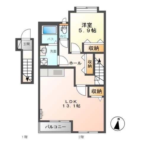 高尾崎 NEW TOWN La・Terre E 2階の物件の間取図