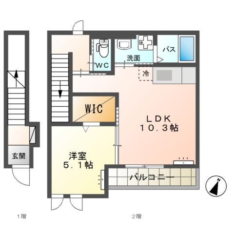 高尾崎 NEW TOWN　La・Ｔｅｒｒｅ G 2階の物件の間取図