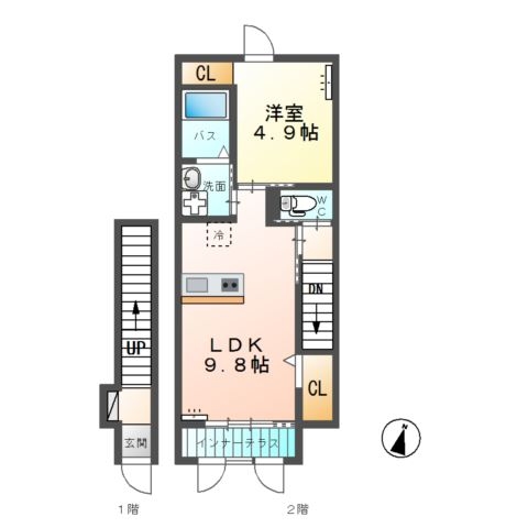 高尾崎 NEW TOWN　La・Ｔｅｒｒｅ H 2階の物件の間取図