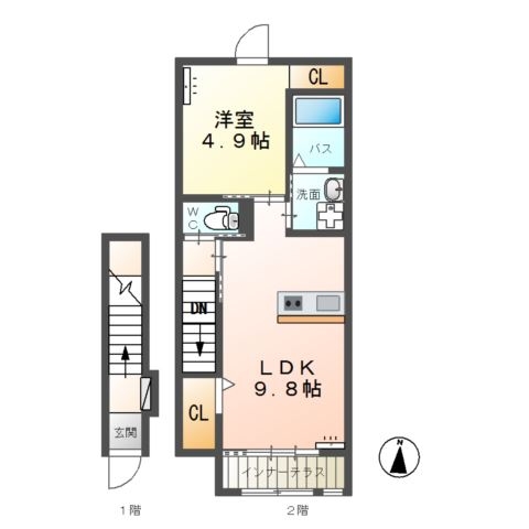 高尾崎 NEW TOWN　La・Ｔｅｒｒｅ H 2階の物件の間取図