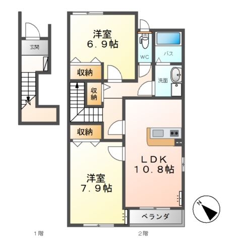 ルミエールⅡ 2階の物件の間取図