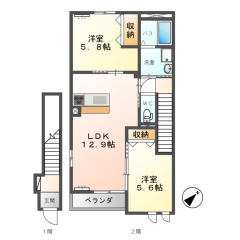 ピエトラ・ディーオⅠ 2階の物件の間取図