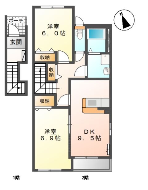 シャトー ボンヌールⅡ 2階の物件の間取図