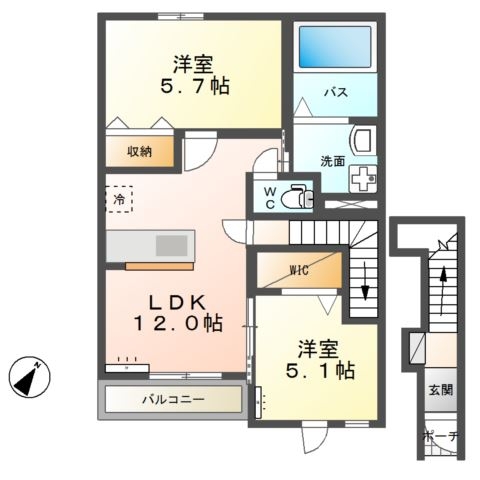 ｈｅｒｍａｎａⅣ(エルマーナ) 2階の物件の間取図