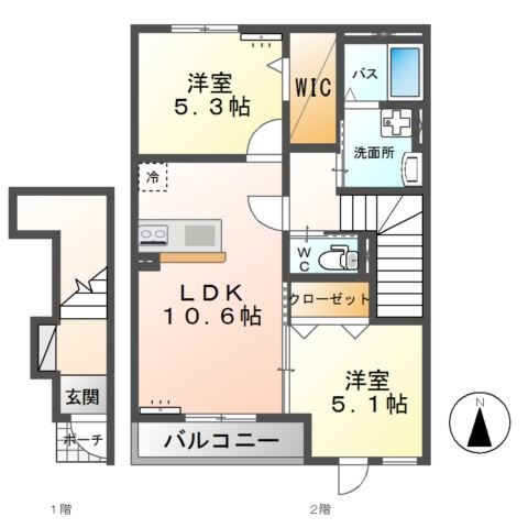 神栖市知手中央９丁目新築アパートⅠ（仮 2階の物件の間取図
