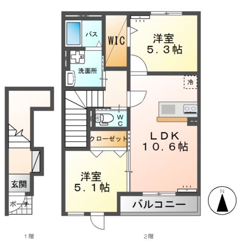 神栖市知手中央9丁目新築アパートⅡ（仮 2階の物件の間取図