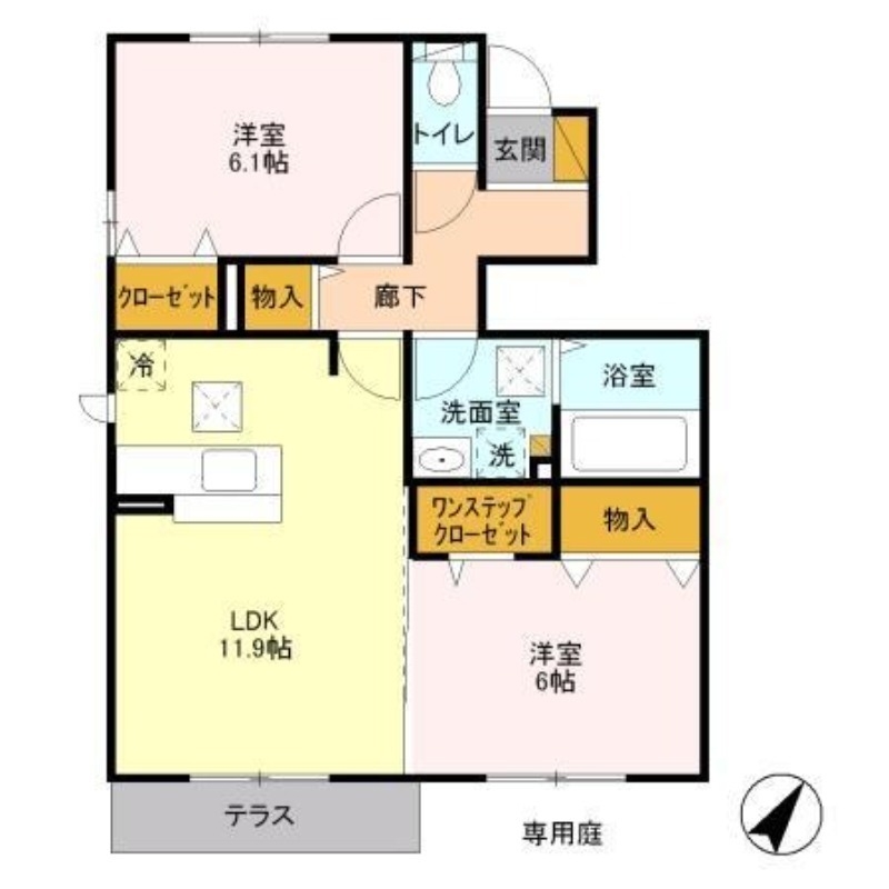 グランフェリーチェ B 1階の物件の間取図