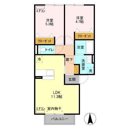 グラマードマレ B 1階の物件の間取図