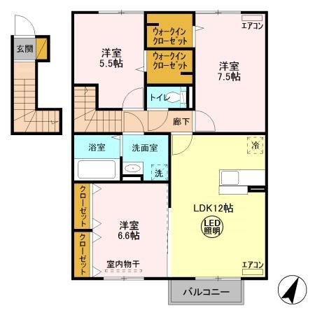 グラマードマレⅢ　Ｃ 2階の物件の間取図
