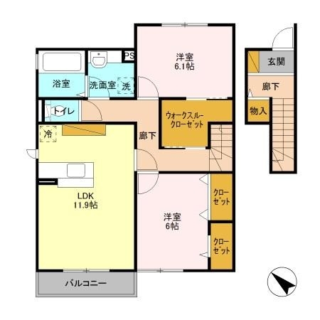 ヴェスタ　A 2階の物件の間取図